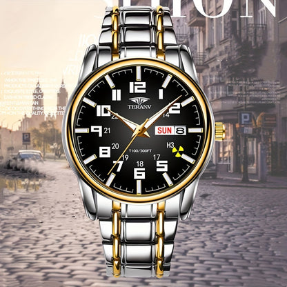 1pc New Stainless Steel with Digital Men's Watch Calendar Week Display Fashion Trend Life Travel Luminous Casual Sport Business Watch Ideal for Birthday Gifts Holiday Gifts Gifts
