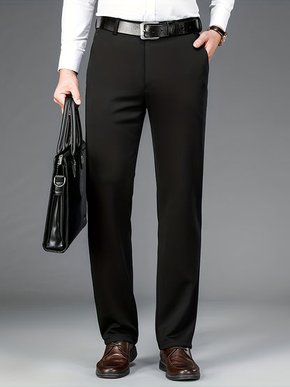 Men'S Classic Black Dress Pants - Nylon Blend, Straight Leg, Straight Leg Pants for Business Occasions