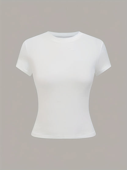 3pcs Women'S Basic Crew Neck Short Sleeve Crop T-Shirts in Black, White, and Gray - Slim Fit, Stretchy Polyester Blend, Cute & Versatile for Spring/Summer, Casual Outings, Vacation Attire | Basic Crop Top | Textur