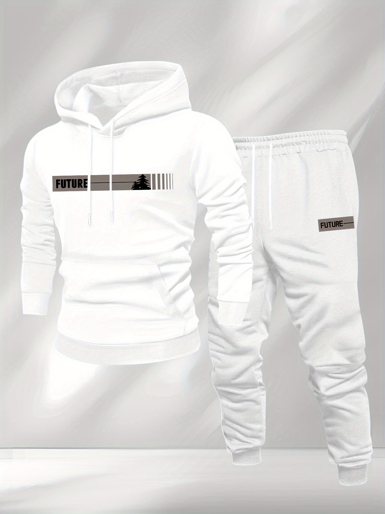 New Autumn and Winter Men's Fleece-Lined Hooded Sweatshirt Set with Print, Long-Sleeve Hoodie and Drawstring Pants for Couples