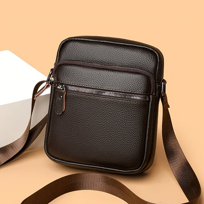 Men'S Genuine Top-Grain Leather Crossbody Sling Bag - Casual Style, Adjustable Strap, Large Capacity Shoulder Handbag for Going Out