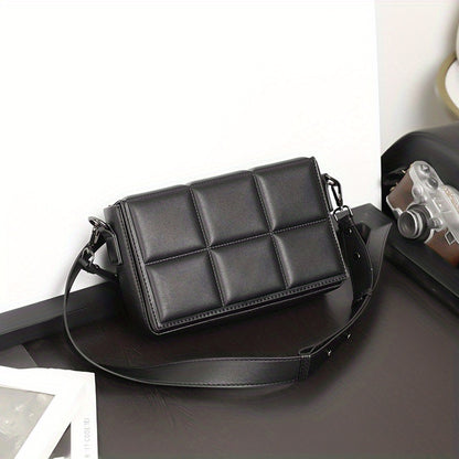 caivektine Men's Stylish Black Crossbody Bag - Adjustable Strap, Quilted Grid Design, Casual Business Shoulder Bag for Everyday Outings, Casual Business Bag | Sleek Modern Bag | Adjustable Strap Bag, Small Crossbody Bag