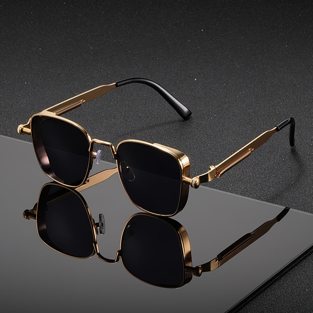 Vintage Steampunk Fashion Glasses for Men and Women - Golden-Tone Metal Frame with Green Tinted Lenses, Perfect for Parties, Music Festivals, and Casual Attire, Festival Eyewear, Retro Aesthetic, Durable Eyewear