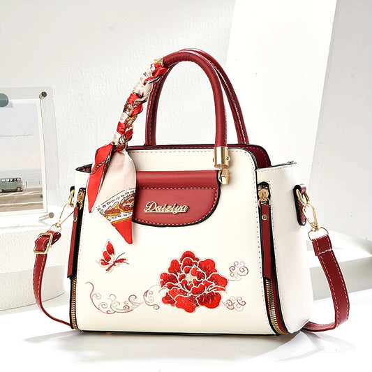 A Large Capacity Handbag for Women, Suitable for Business, Casual Outings, And Travel, Featuring a Randomly Colored Scarf, Perfect As a Mother'S Day Gift.