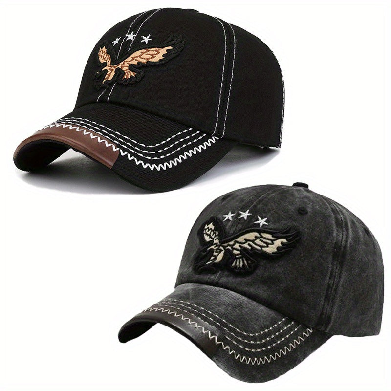 2pcs Eagle Style Fashion Trendy Baseball Cap Sports Cap Suitable for Outdoor Sports Gift for Friends Family - Acrylic Fabric, Square Gram Weight 100g/㎡