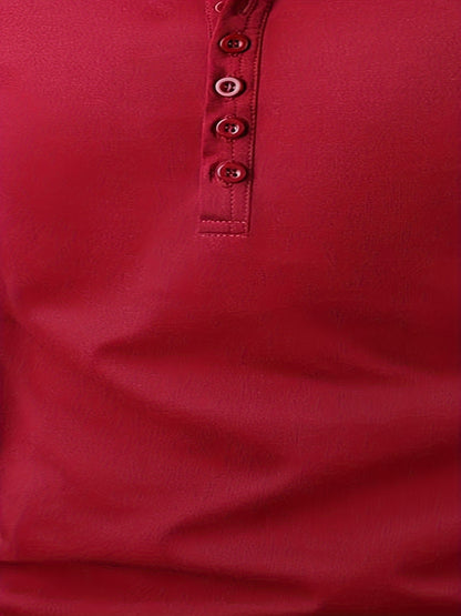Men's Script Letter Print Short Sleeve Henley Shirt, Business Fashion Top For Male's Casual And Daily Wear