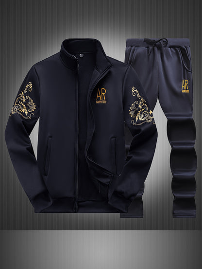 Spring and Autumn Men's Casual Sports Suit, Fashionable Open Jacket and Straight Trousers Two-piece Set