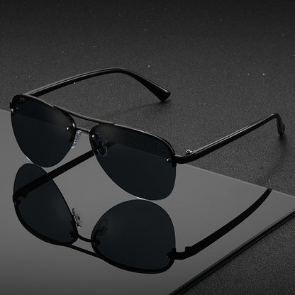 A Pair of Oval Semi-Rimless Double-Bridge Glasses for Men And Women, Featuring a Minimalist And Stylish Design, Perfect for Everyday Outfits.