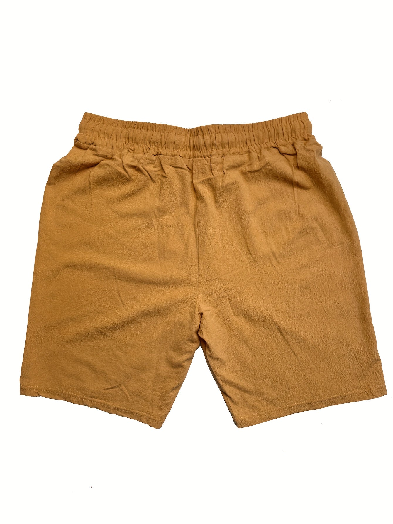Men's Summer Cotton Drawstring Elastic Waist Straight-Leg Solid Color Breathable Casual Beach Shorts - 3pcs