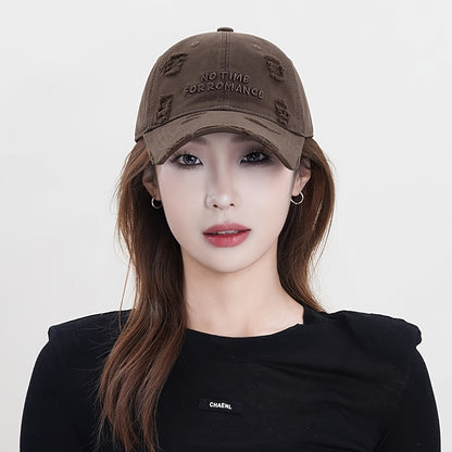 Women's Distressed Embroidered Baseball Cap - Adjustable Lightweight Sun Hat with Wide Brim for Outdoor Travel, Casual Outings & Daily Use, Machine Washable, Outdoor Headwear, Trendy Baseball Cap, Rustic Appeal, Summer Access