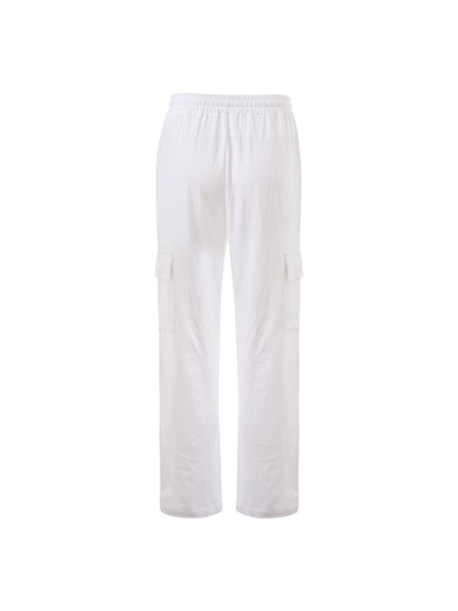 Solid Retro Men's Cotton And Linen Drawstring Long Trousers With Multiple Pockets, Outdoor Daily