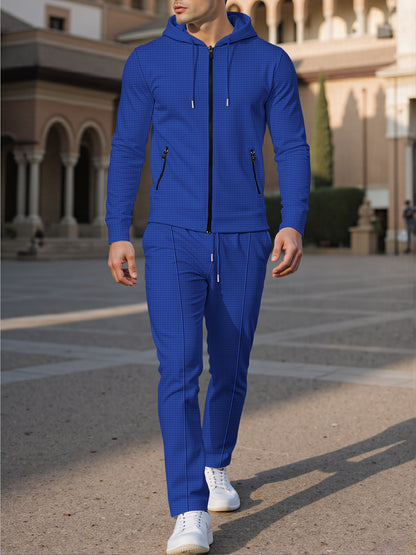 New Style Autumn Men's 2pcs Set, Casual Hooded Long Sleeve Zip-Up Sweatshirt and Drawstring Jogger Pants with Pockets, All-Season Outfit for Men