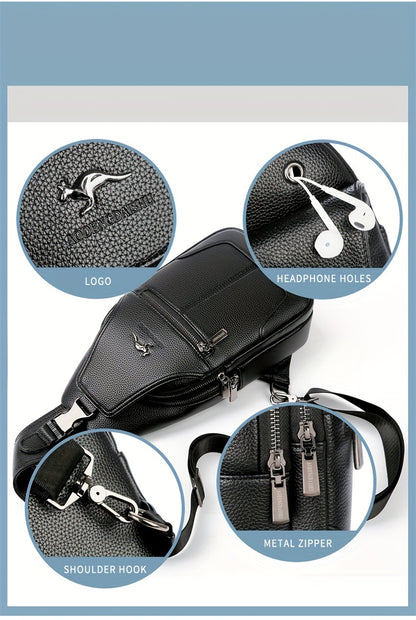 New Men'S Chest Bag 2024 Genuine Faux Leather Texture Crossbody Bag Casual Shoulder Bag Men'S Large Capacity Backpack Trendy