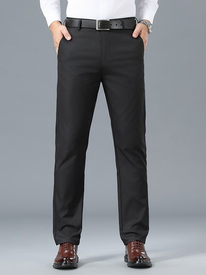 Men'S Classic Black Dress Pants - Stretchy Polyester, All-Season Comfort Fit, Regular Length, Solid Color, Allseason Pants | Stylish Dress Pants | Comfortable Fit Pants