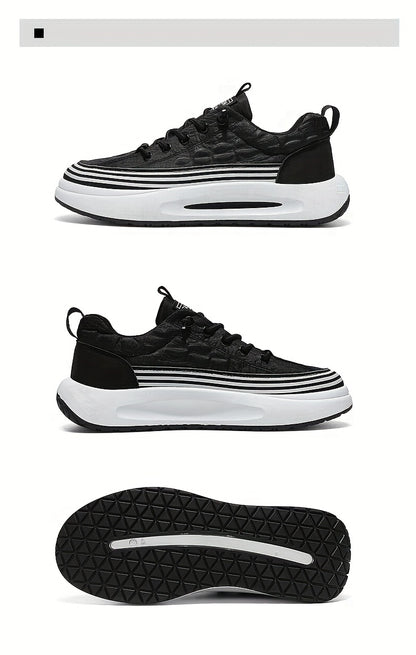 Men's Breathable Casual Sneakers - 2025 Spring New Design, Low-Top Elastic Lace-Up, Grey & White PU Upper with Cushioned EVA Insole & Durable PVC Sole for All-Season Outdoor Running, Gym, Daily Wear, Gym Shoes, Sleek Sporty D