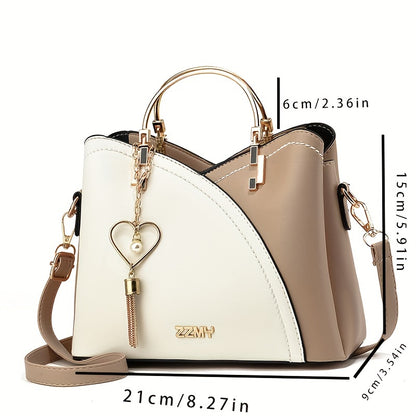 Elegant Light Blue & Pink Handbag with Golden-Tone Hardware, Heart Pendant Charm, And Detachable Shoulder Strap - Perfect Gift for Mom Or Family, Stylish Women'S Clutch Bag, Cute Purse