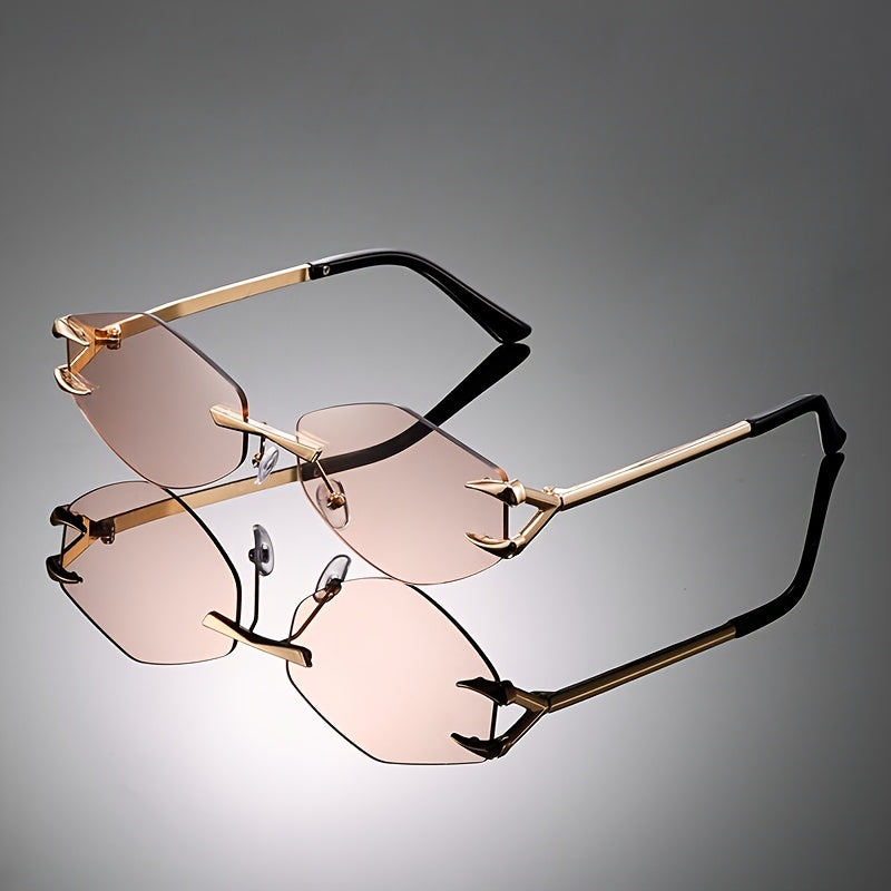 1pc Frameless Rhombus Polygonal Fashion Glasses - Retro Style Irregular Lens Design, Black & Golden Unisex Fashion Eyewear for Photography Props, Birthday Gifts, Valentine’s Day, Lunar New Year, Mardi Gras (132-138mm)