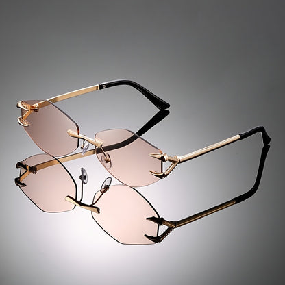 1pc Frameless Rhombus Polygonal Fashion Glasses - Retro Style Irregular Lens Design, Black & Golden Unisex Fashion Eyewear for Photography Props, Birthday Gifts, Valentine’s Day, Lunar New Year, Mardi Gras (132-138mm)