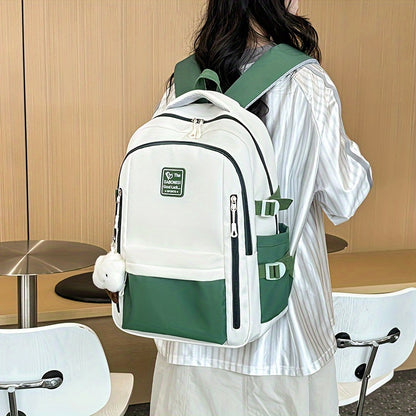 Visually Appealing Two-Tone Travel Backpack - Durable, Nylon, Lightweight with Adjustable Straps, Large Capacity School Bag for Students (No Charm), Casual Daypack|Organized Storage|Bag, Backpack for School