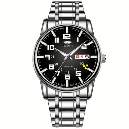 1pc New Stainless Steel with Digital Men's Watch Calendar Week Display Fashion Trend Life Travel Luminous Casual Sport Business Watch Ideal for Birthday Gifts Holiday Gifts Gifts