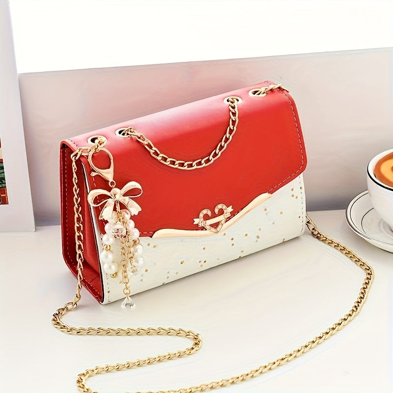 Women's White Crossbody Bag with Golden-Tone Chain Strap, & Bow Charm Accents - Lightweight Clutch Purse for Work, Travel, Beach - Perfect Gift for Christmas, Birthdays, Mother’s Day, Crossbody Purse, Beach Accessory, Decor