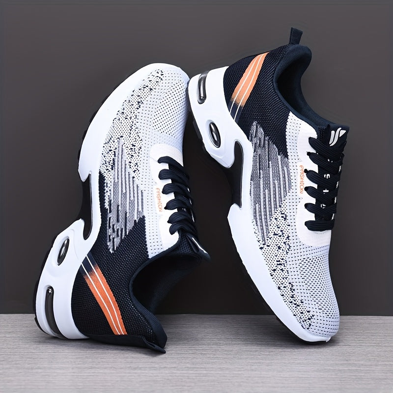 All-Season Breathable Knit Men'S Shoes with Cushioning Air Cushion for Sports, Lightweight And Soft Elastic Running Fitness Shoes, Versatile for Daily Commuting, Lace-Up, Low Top, Fabric Upper, Fabric Inner, PVC Sole, Fabric