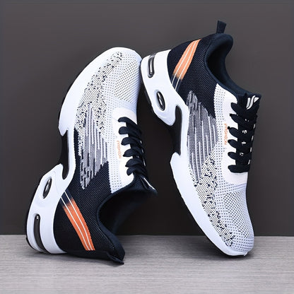 All-Season Breathable Knit Men'S Shoes with Cushioning Air Cushion for Sports, Lightweight And Soft Elastic Running Fitness Shoes, Versatile for Daily Commuting, Lace-Up, Low Top, Fabric Upper, Fabric Inner, PVC Sole, Fabric
