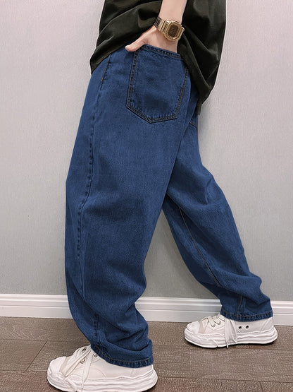 New Men'S Long Pants for Spring And Summer 2024, Light Blue Washed Denim, Loose-Fitting Casual Street Style Jeans.