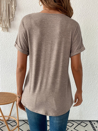 Women's Casual V-Neck Batwing Sleeve T-Shirt - Soft Breathable Top, Machine Washable, Versatile Spring Summer Fall Wardrobe Essential
