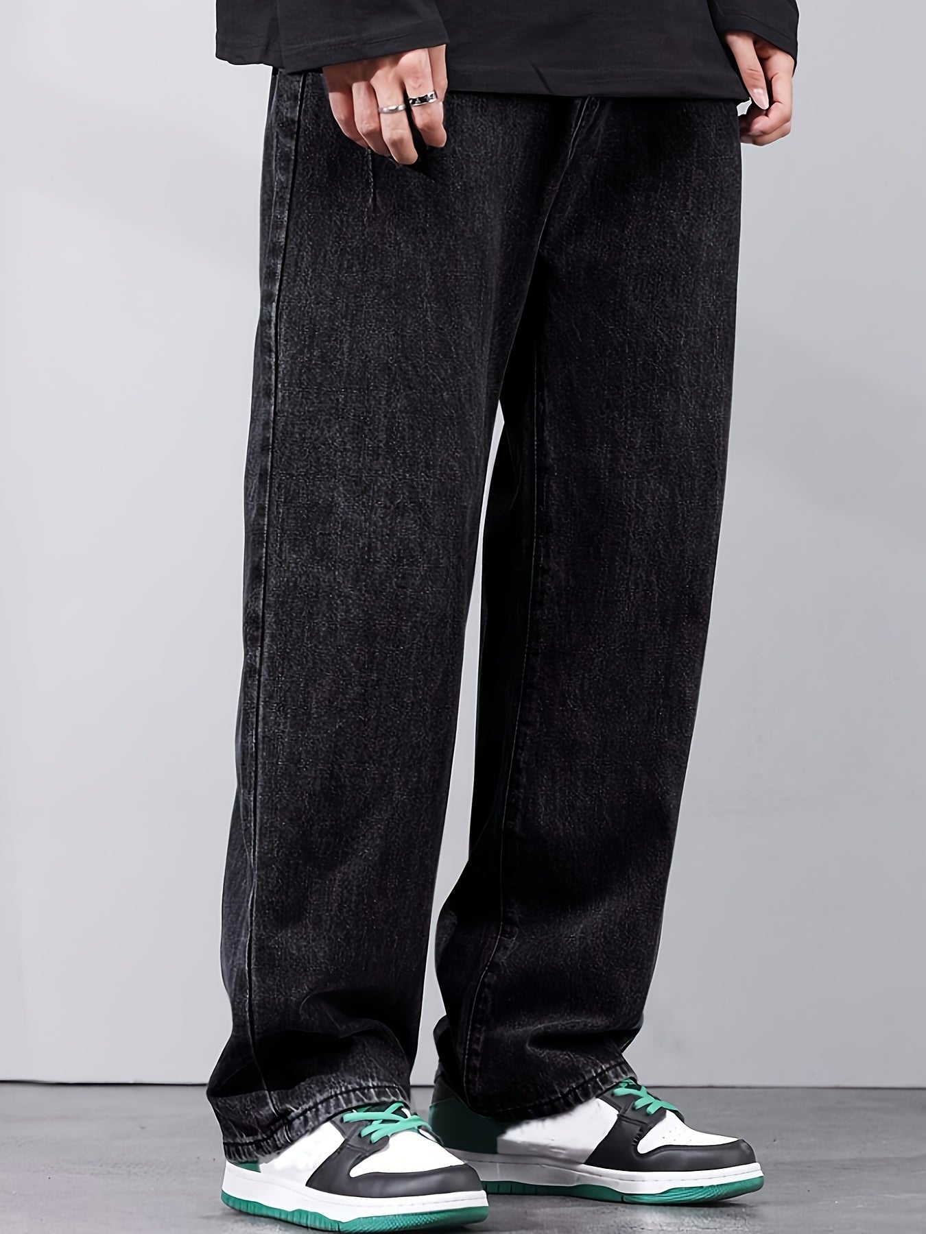 1pc Men'S Casual Denim Jeans - Classic Washed Straight-Leg Pants with Pockets, Non-Stretch Fabric, Regular Fit, All-Season Loose Denim for Adults, Casual Outing Style