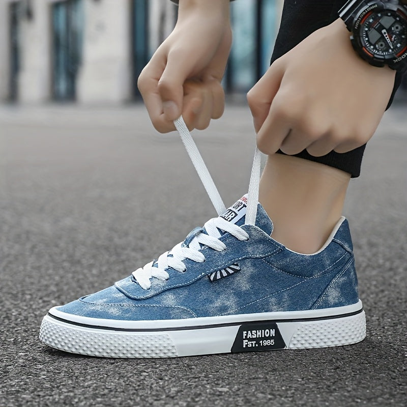 Men's All-Season Sneakers - Lace-Up Low-Top Shoes with Non-Slip PVC Sole, Breathable Fabric Upper - Cushioned Insole for Gym, Running, Everyday - Classic Round Toe - All-Season Casual Shoes for Men, Gym Footwear, Modern Canva