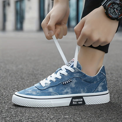 Men's All-Season Sneakers - Lace-Up Low-Top Shoes with Non-Slip PVC Sole, Breathable Fabric Upper - Cushioned Insole for Gym, Running, Everyday - Classic Round Toe - All-Season Casual Shoes for Men, Gym Footwear, Modern Canva