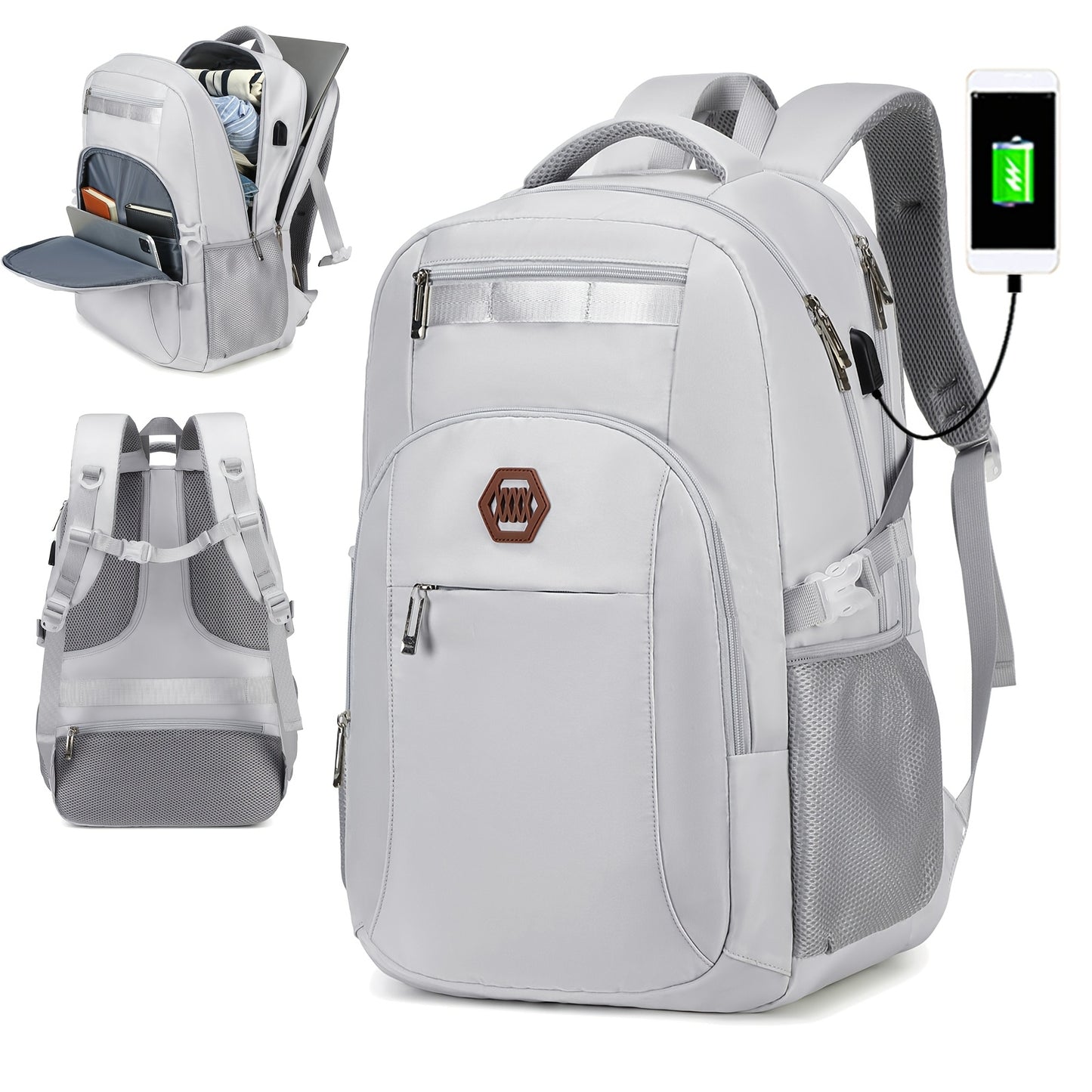 Travel Laptop Backpack, Business Slim Durable Laptop Backpack With USB Charging Port And Trolley Cover, Male And Female College High School Laptop Bag For 15.6 Inch Laptop