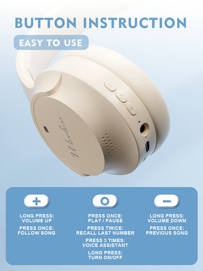 Retro Headphones Wireless Over-Ear Foldable Gaming Headset for Casual Running Video Calls Voice HIFI Earbuds