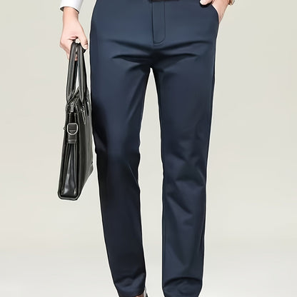 Classic Design Dress Pants, Men's Formal Solid Color Stretch Dress Pants For Business And Formal Occasions