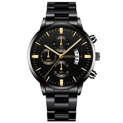 Men'S Luxury Black Stainless Steel Quartz Watch with a Date Feature, Ideal for Business Occasions.