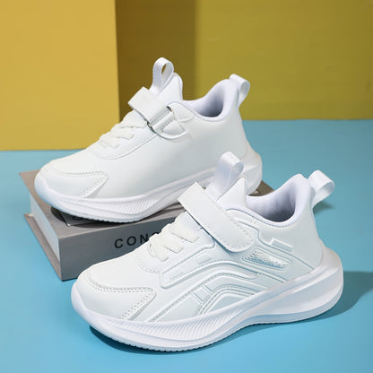 1 Pair Boys Girls Low-Top Sneakers - White Casual Sports Shoes with Closure, Durable EVA Sole & Fabric Lining, Breathable Round Toe Design for Running, School, Daily Wear, Shoes for Girls, School Footwear, Minimalist Style, S