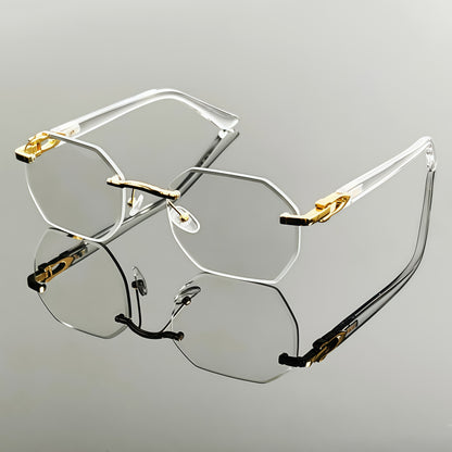 Stylish Men'S Glasses Featuring Classic Rimless Rectangular Lenses with Transparent Lenses, Suitable for Both Men And Women, Perfect for Work And Leisure, As Well As Holiday Gifts.