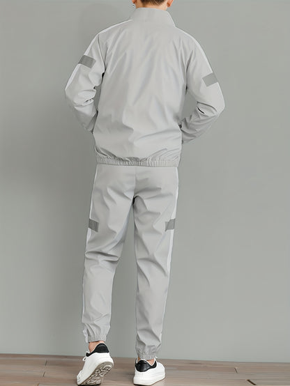 2pcs Men's Spring/Autumn Casual Long Sleeve Sportswear Set with Stand Collar