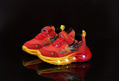 2025 New Youngsters' LED Light-Up Sneakers - Sparkling Cartoon Dad Shoes for Boys & Girls, Closure, Breathable Fabric Upper & Durable PVC Sole, All-Season Casual Wear, Kid Shoes, Everyday Youngsters'S Footwear, Fun Youngsters