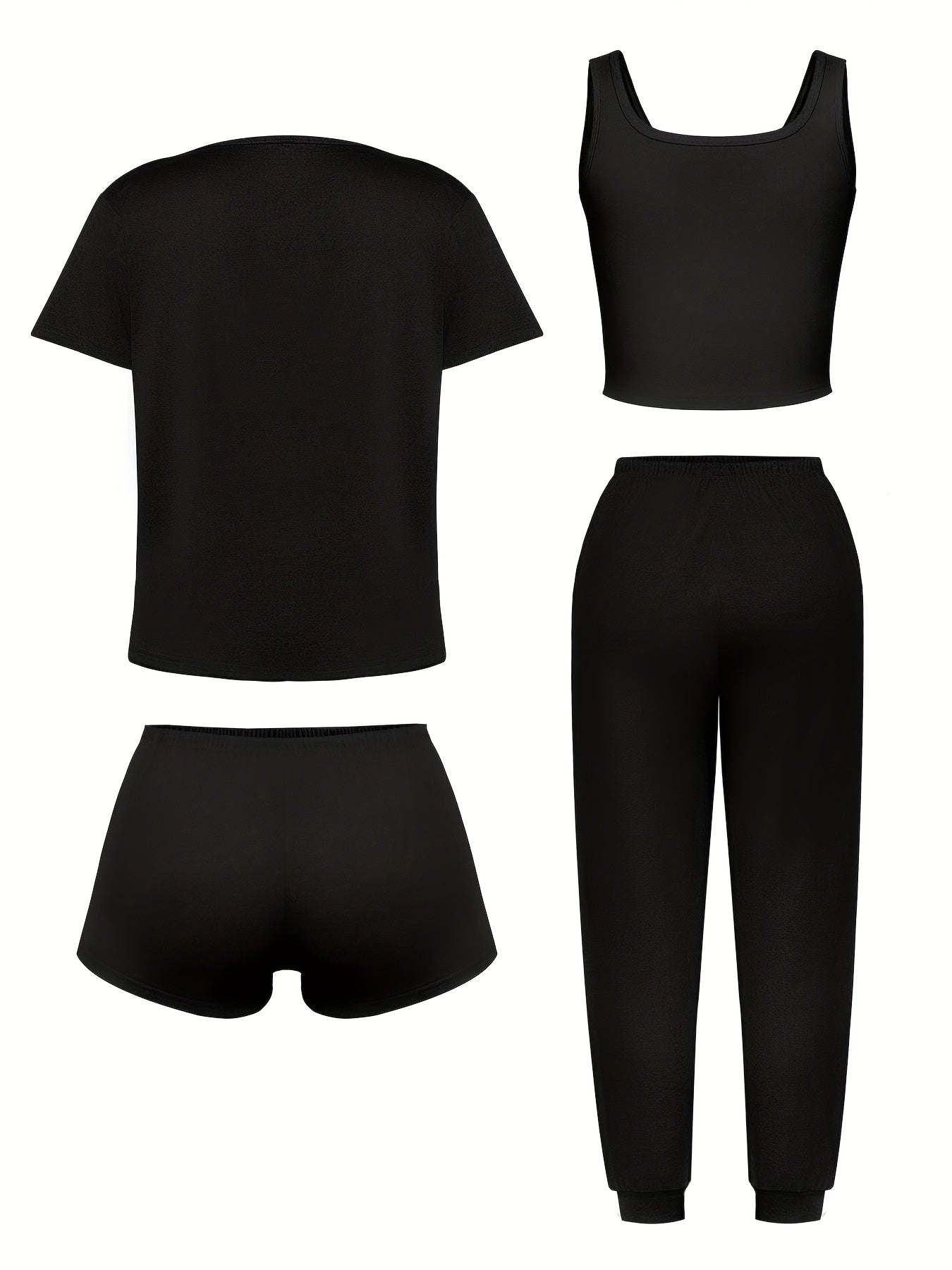4pcs Women'S Sleepwear Set - Soft & Casual "Good Night" Print, Short Sleeve T-Shirt, Shorts & Pants with Bow Detail - Perfect for Spring, Summer, Fall & Winter - Soft, Comfortable Loungewear