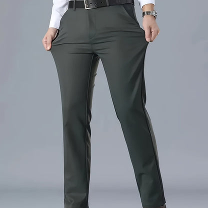 Men'S Classic Black Dress Pants - Stretchy Polyester, All-Season Comfort Fit, Regular Length, Solid Color, Allseason Pants | Stylish Dress Pants | Comfortable Fit Pants