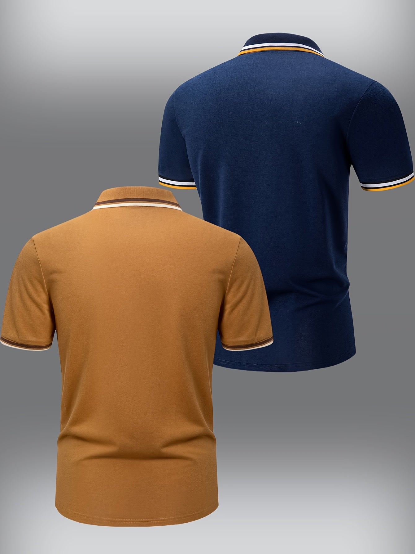 2pcs Men's Short-Sleeve Shirts with Contrast Collars - Lightweight Polyester, Pastel Blue & Pink, Turn- Collar, Button Closure, Regular Fit, Casual & Business-Casual Wear, Ideal for Summer or Gifting, Short Sleeve Tops