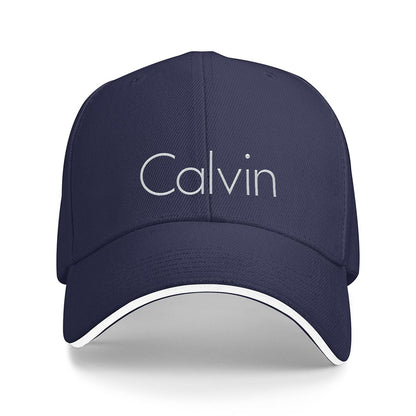Men's Sporty Breathable Polyester Baseball Cap with Modern Metallic Calvin Text Pattern - Black & White Contrast Design for Fitness, Running, Couples Matching Hats, Fitness Accessory, Sleek Sporty Style, Comfortable Headwear