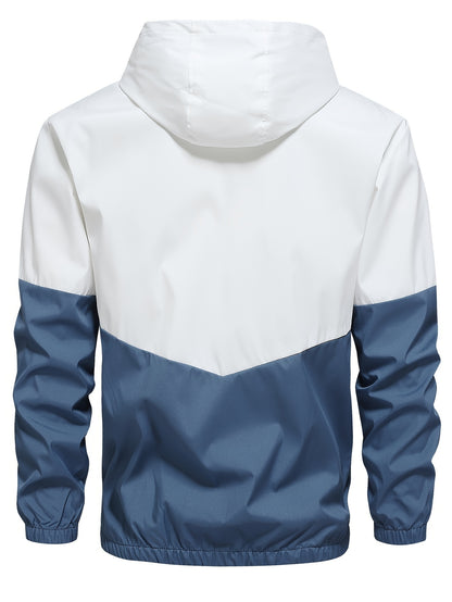 Men's Casual Sports Set, Spring/Autumn Hooded Jacket And Pants, 2-Piece Stylish Athletic Suit, Youth Fashion Trend, Color Block Design
