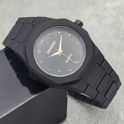 Men's Minimalist Quartz Watch with Black Arabic Dial & Polygonal Design - Durable Silicone Strap, Battery-Powered, Comfort Fit for Casual & Formal Wear - Perfect Holiday Gift for Father’s Day, Graduation, Independence Day,