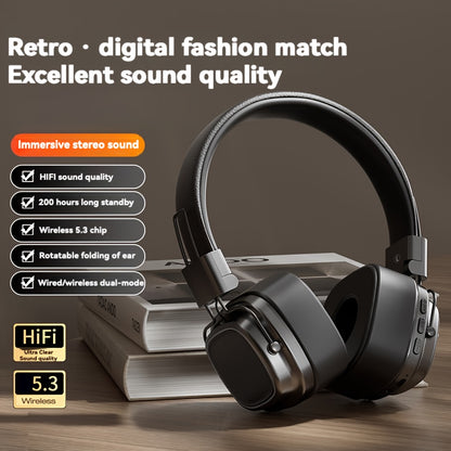 Vintage-Inspired Over-Ear Wireless Headset With Wireless 5.3 Chip - No Lag Gaming, Hi-Fi Sound & Deep Bass, Long-Lasting 350Mah Battery, Ideal For Music Lovers & Athletes
