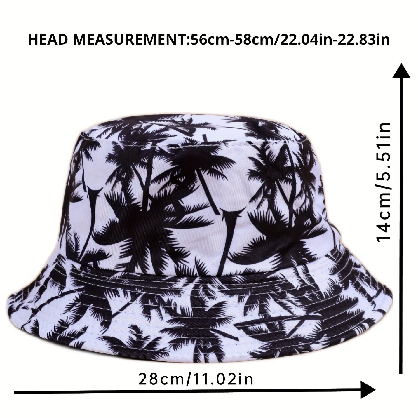 1pc Men's Reversible Bucket Hat with Black & White Palm Tree Print - Vacation Style Sun Protection for Beach Parties, Outdoor Activities & Daily Leisure, Beach Hat, Casual Headwear, Summer Accessory