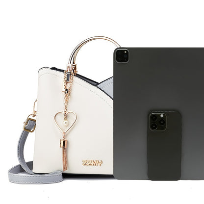 Elegant Light Blue & Pink Handbag with Golden-Tone Hardware, Heart Pendant Charm, And Detachable Shoulder Strap - Perfect Gift for Mom Or Family, Stylish Women'S Clutch Bag, Cute Purse