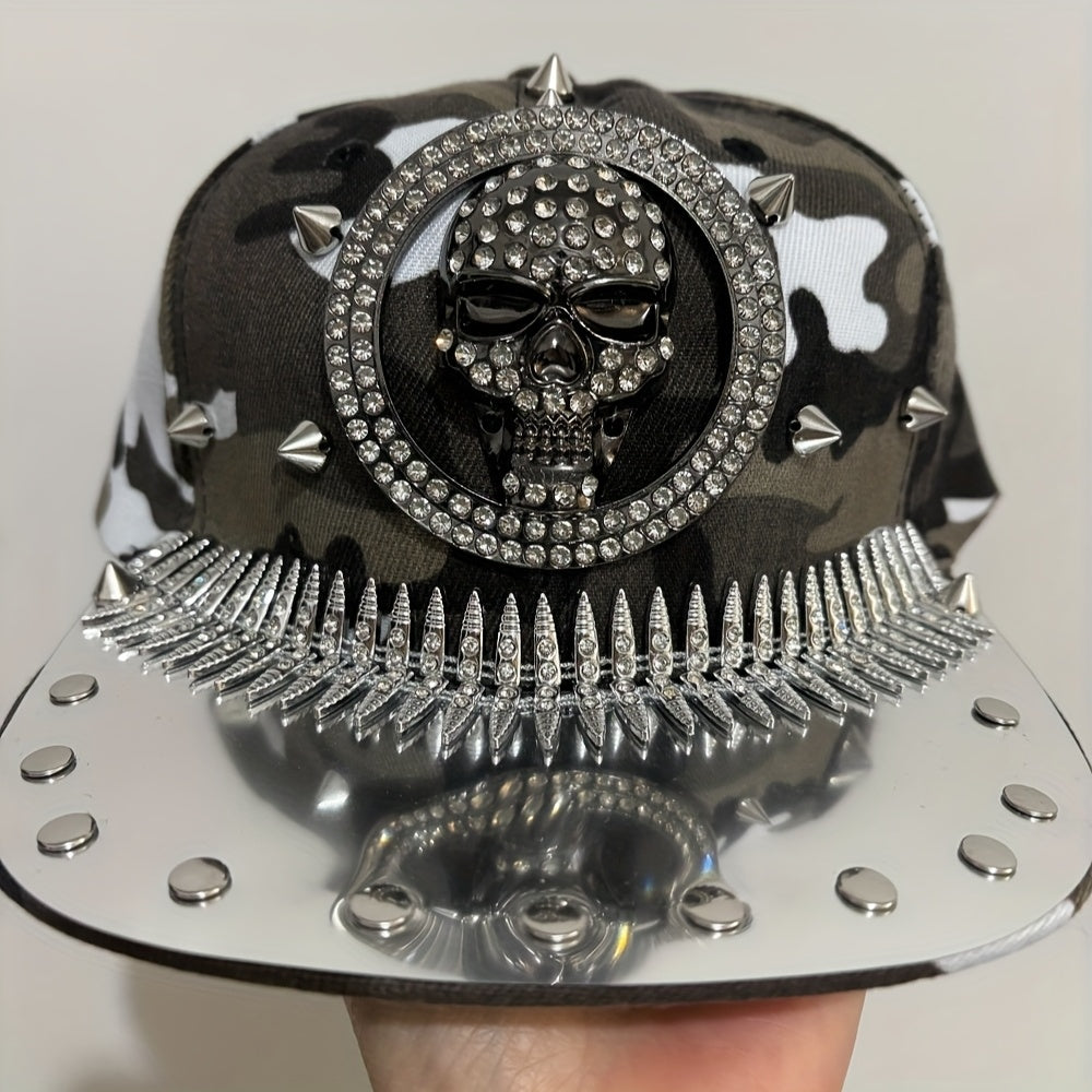 1pc Men'S Fashion Hip-Hop Street Dance Punk Baseball Cap, Lightweight Polyester, Non-Stretch Fabric, Street Style with Skull and Wings Design